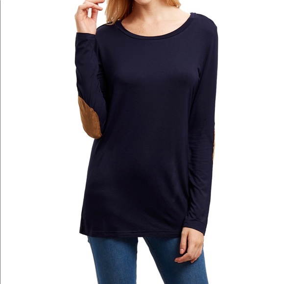 Twice Chic Boutique Tops - NEW•XL•Nivea Navy Sueded Elbow Patch Soft Top•NWT